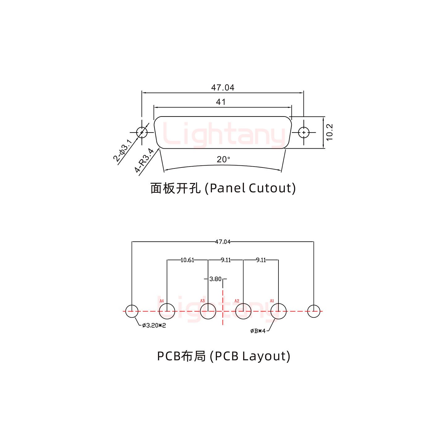 4W4母PCB直插板/铆鱼叉7.0/大电流40A