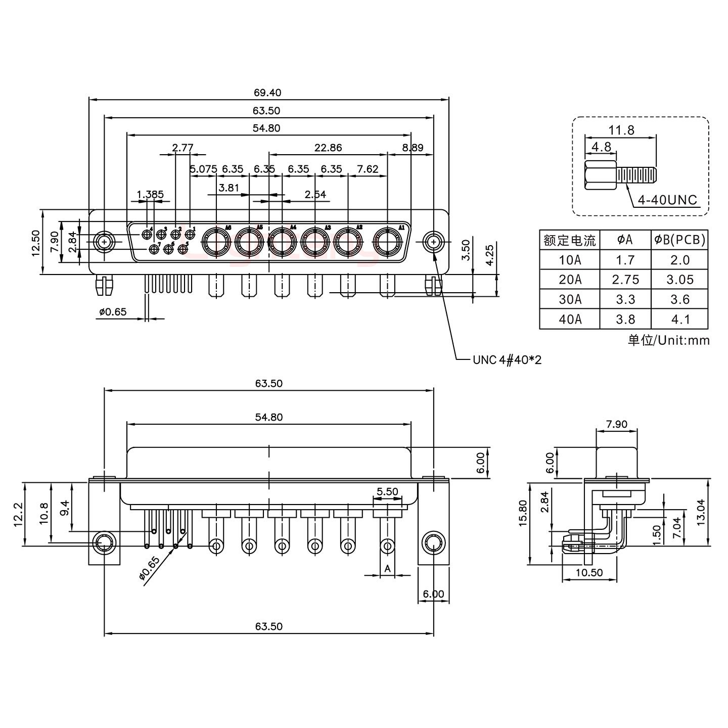 13W6B母PCB弯插板/铆支架10.8/大电流30A