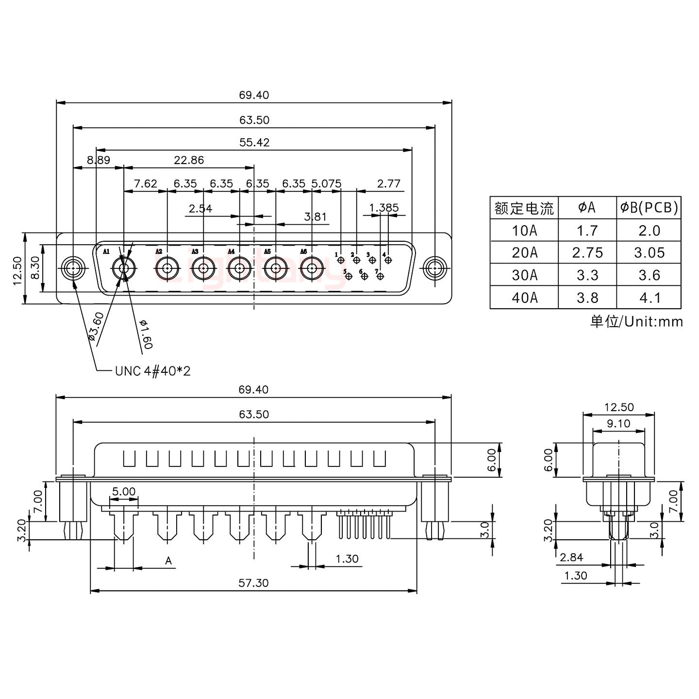 13W6B公PCB直插板/铆支架7.0/大电流30A