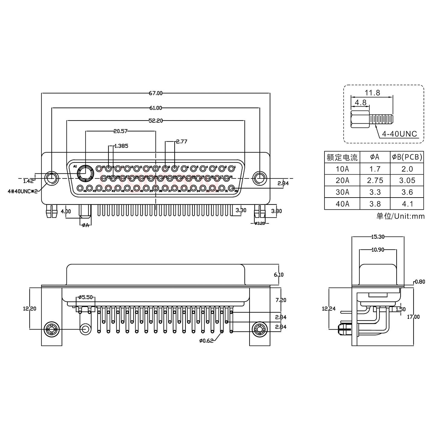 47W1母PCB弯插板/铆支架12.2/大电流30A