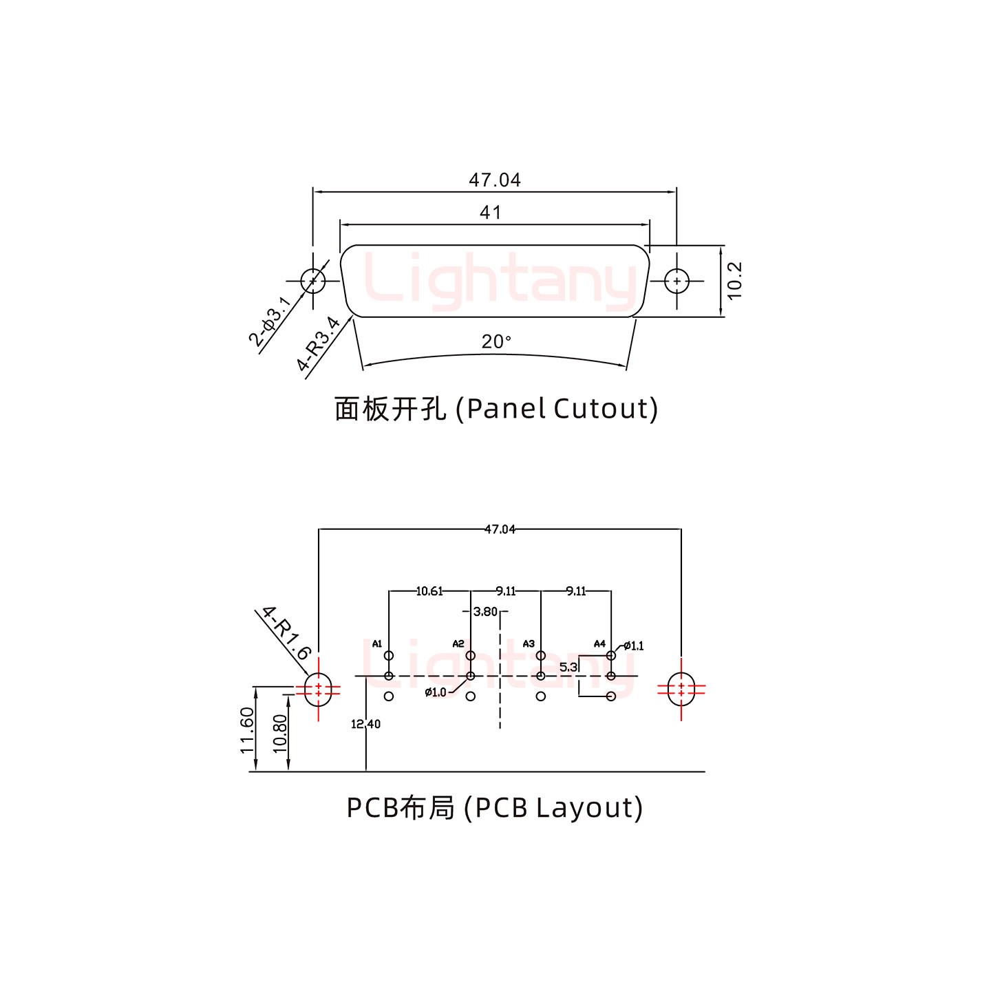 4W4母PCB弯插板/铆支架11.6/射频同轴75欧姆