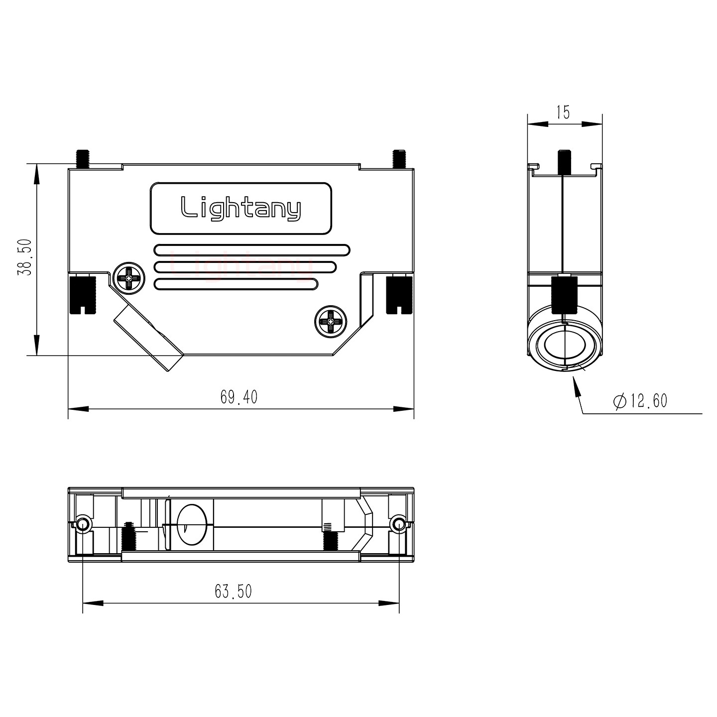 DB37母焊线+金属外壳967斜出线4~12mm