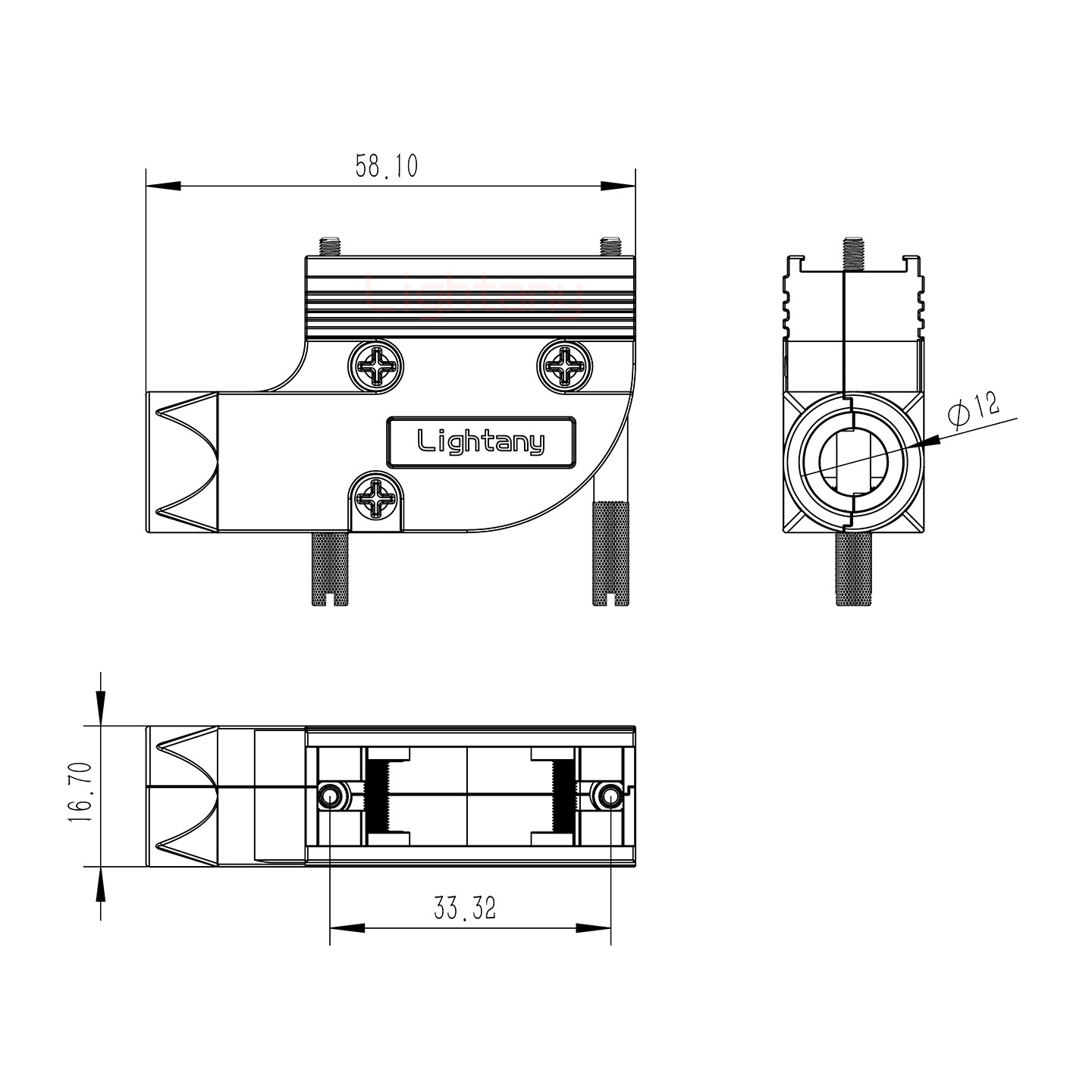 3W3公短体焊线40A+15P金属外壳1443弯出线4~12mm