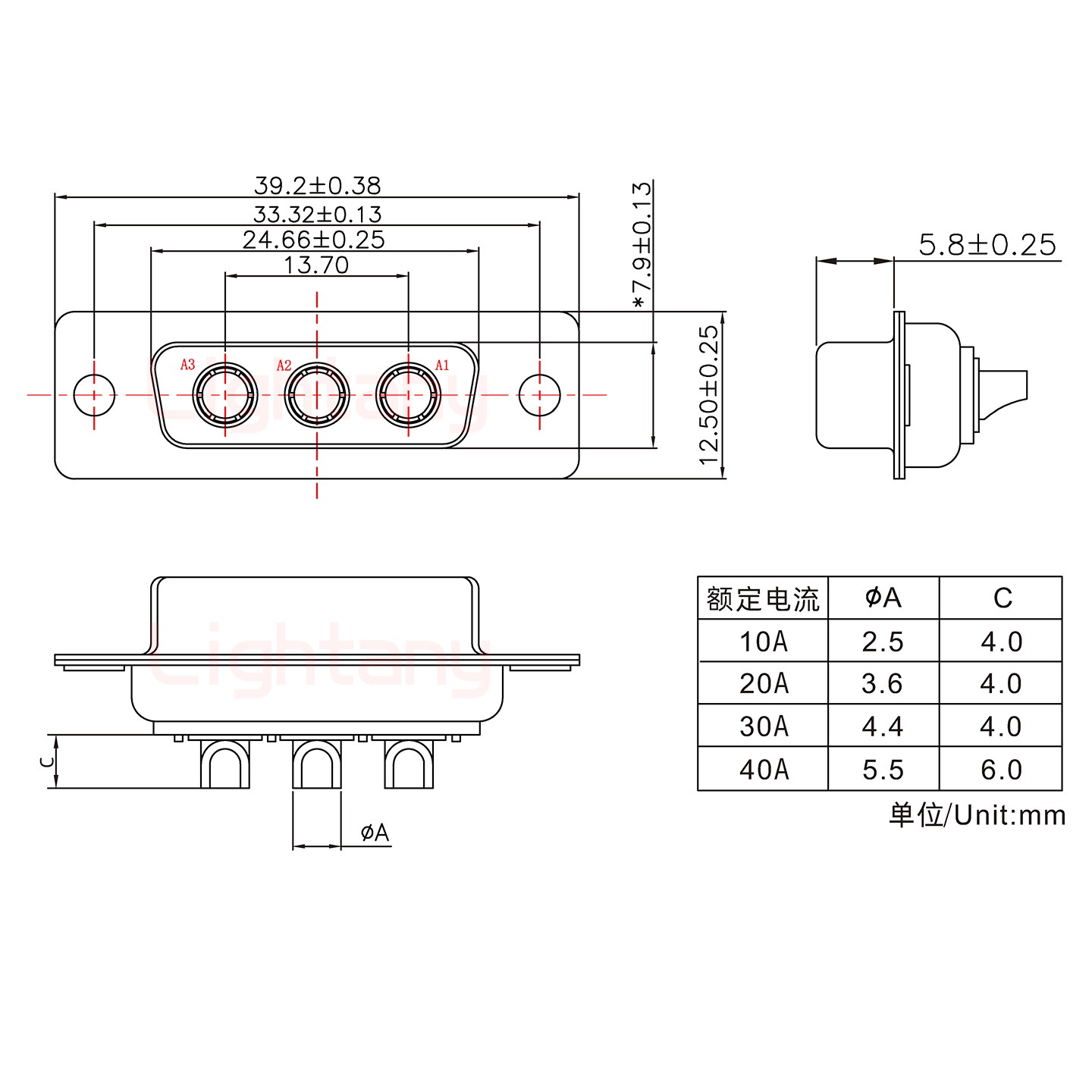 3W3母短体焊线40A+15P金属外壳1443弯出线4~12mm