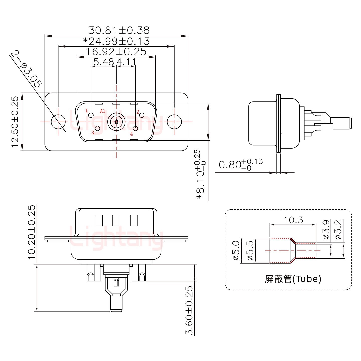 5W1公头焊线+防水接头/线径5~11mm/射频同轴75欧姆