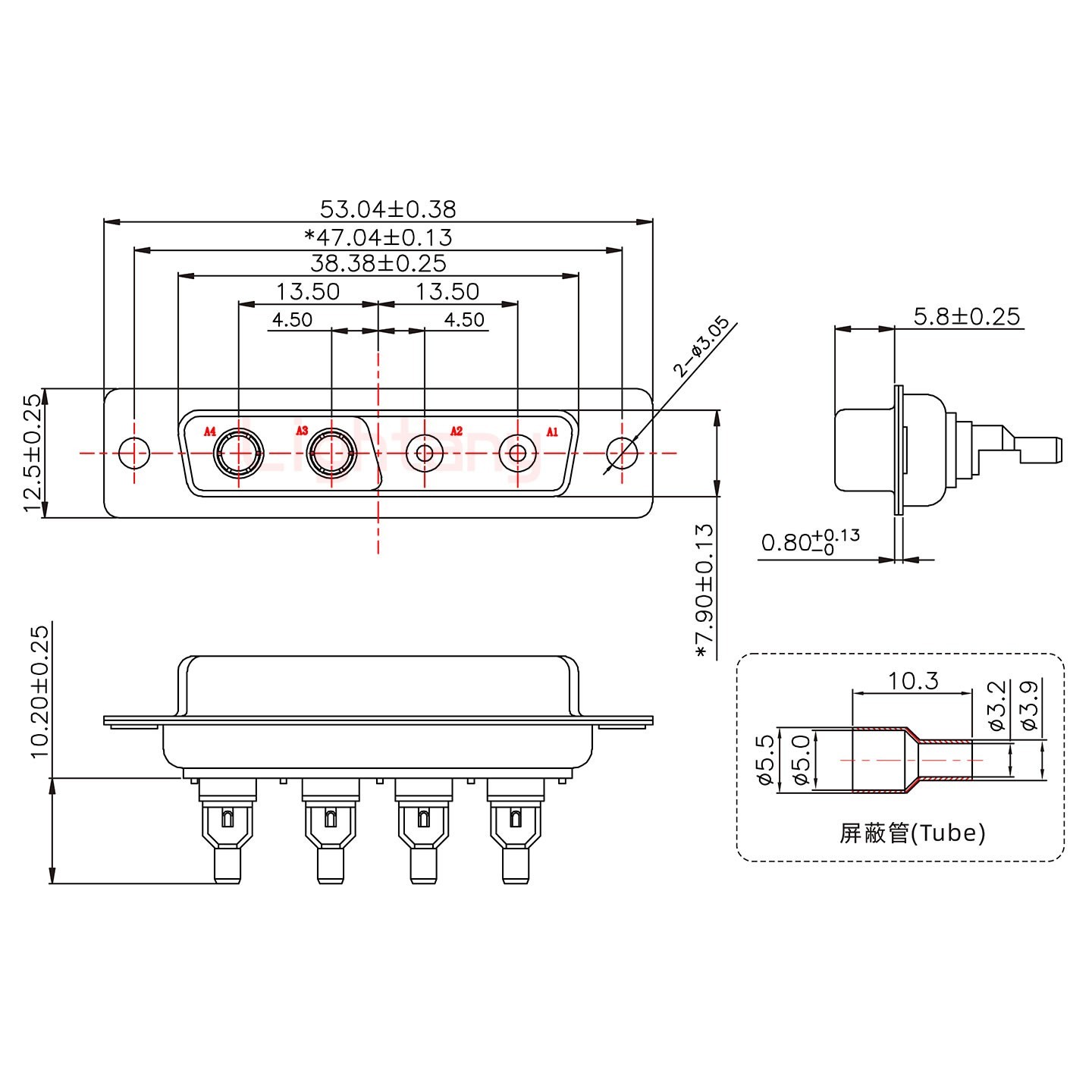 4V4母头焊线+防水接头/线径10~16mm/射频同轴75欧姆