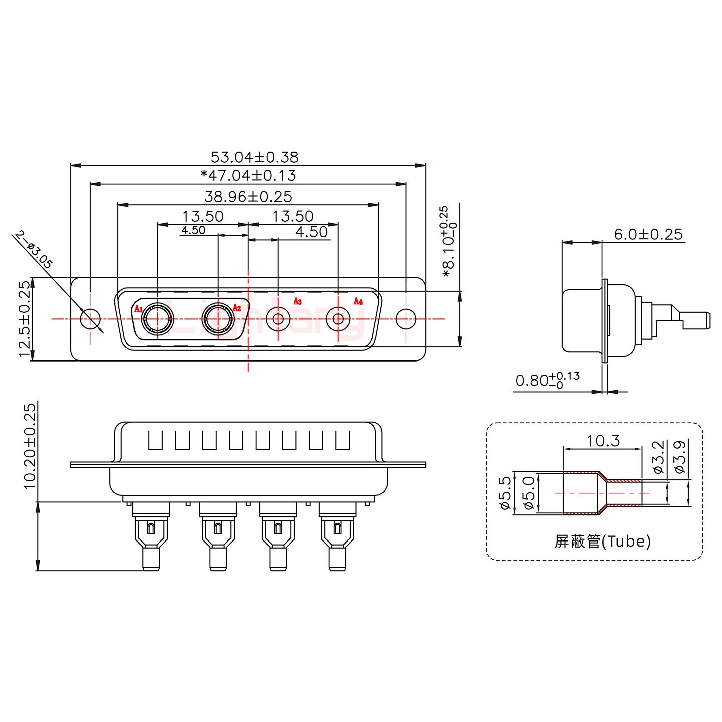 4V4公头焊线+防水接头/线径10~16mm/射频同轴50欧姆