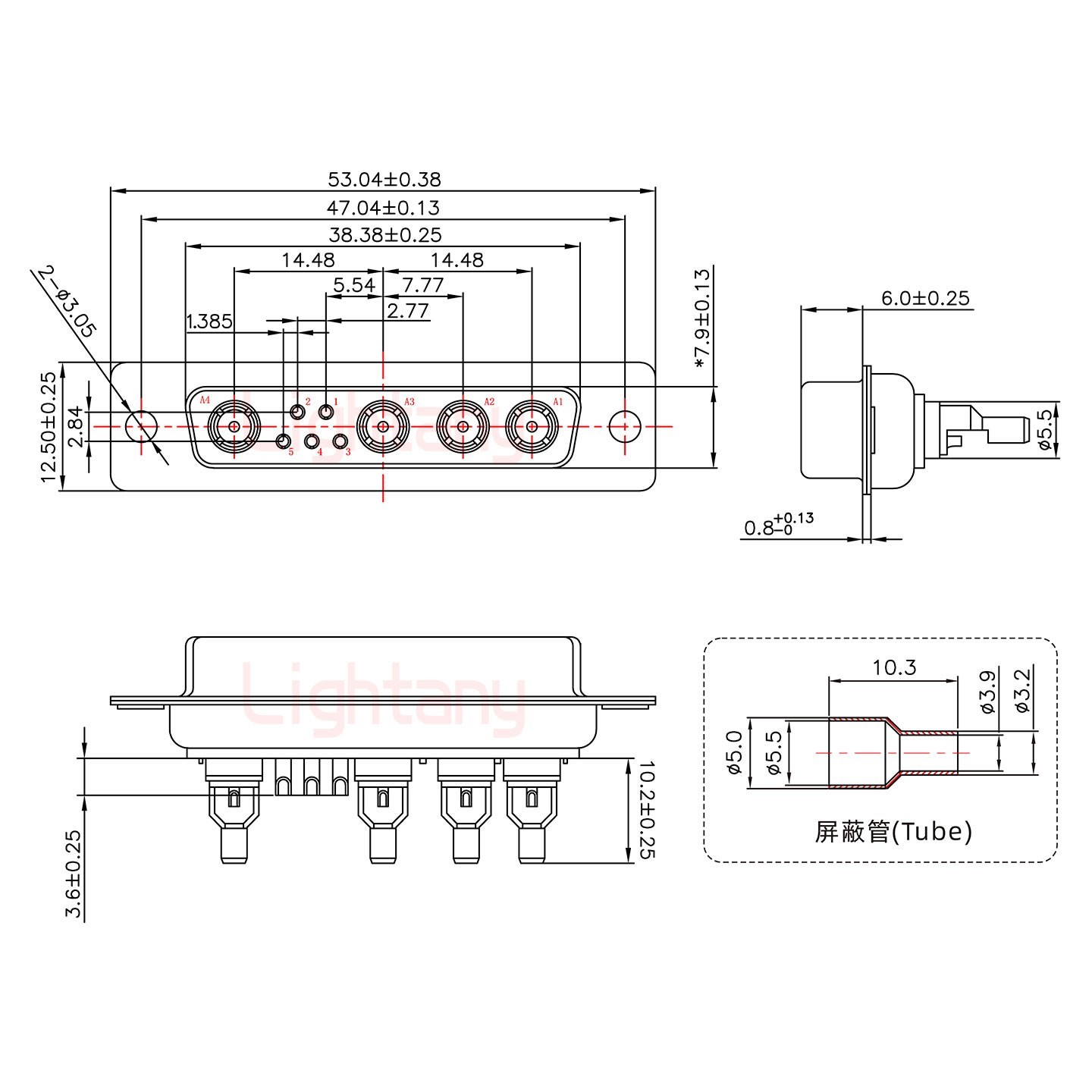 9W4母头焊线+防水接头/线径10~16mm/射频同轴75欧姆