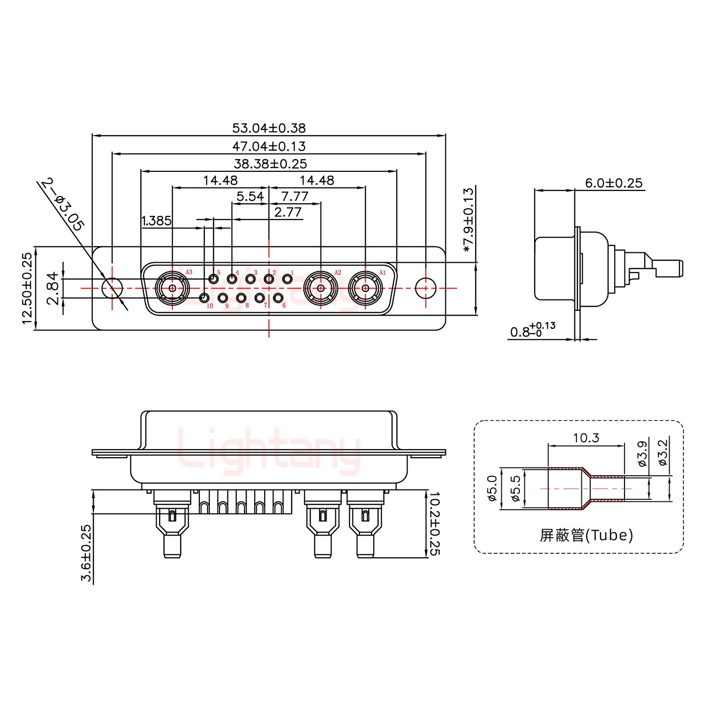 13W3母头焊线+防水接头/线径10~16mm/射频同轴75欧姆