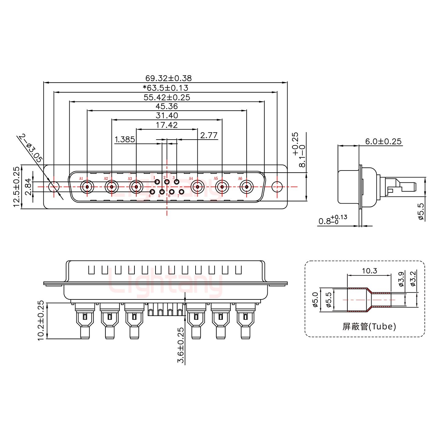 13W6A公头焊线+防水接头/线径10~16mm/射频同轴50欧姆