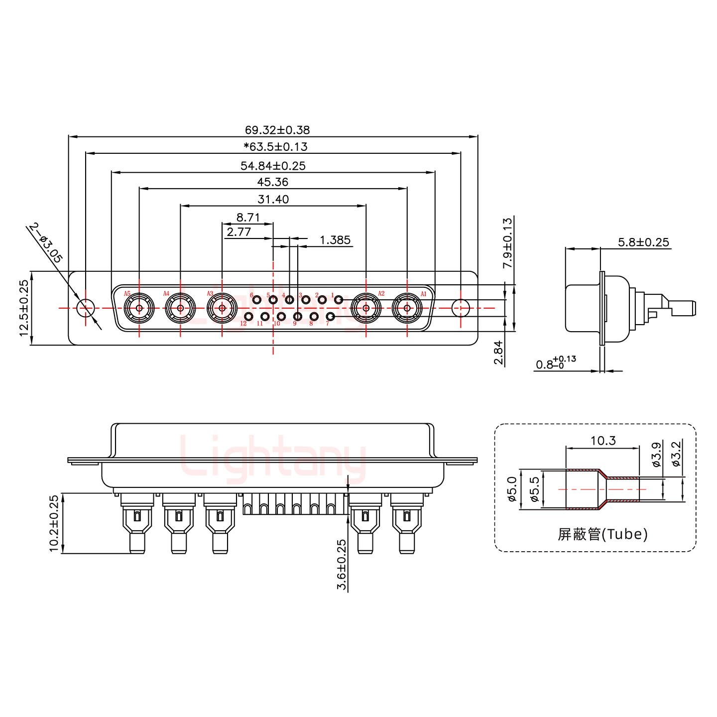 17W5母头焊线+防水接头/线径10~16mm/射频同轴75欧姆