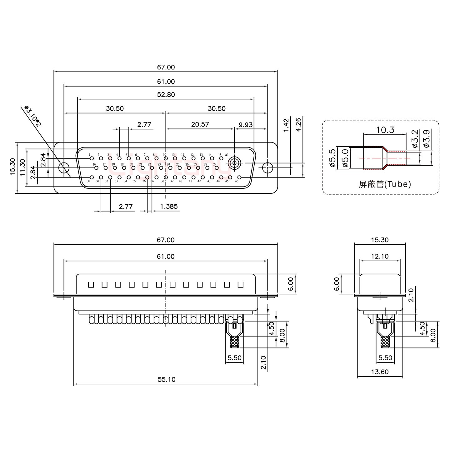 47W1公头焊线+防水接头/线径5~11mm/射频同轴75欧姆