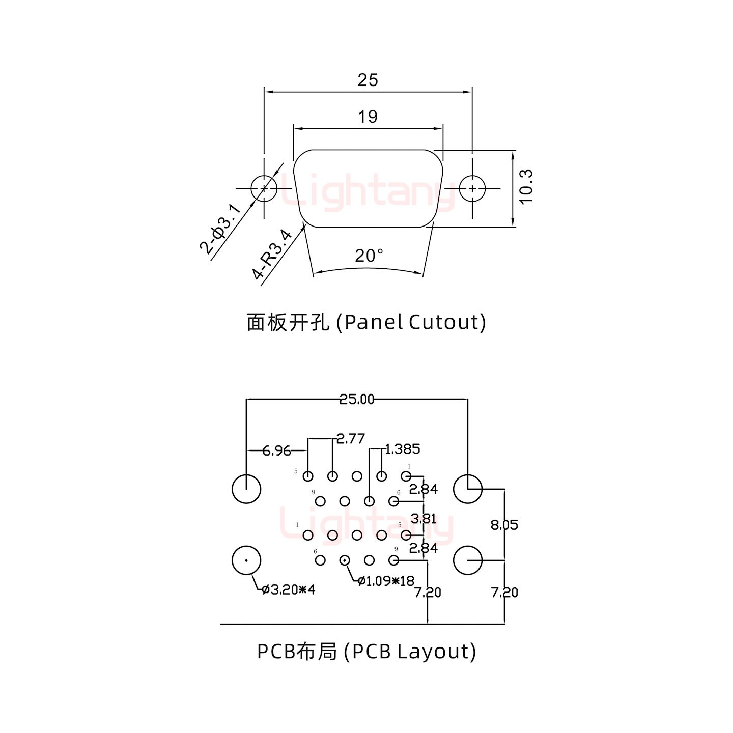 DR9 上母下公 间距19.05 车针双胞胎 D-SUB连接器