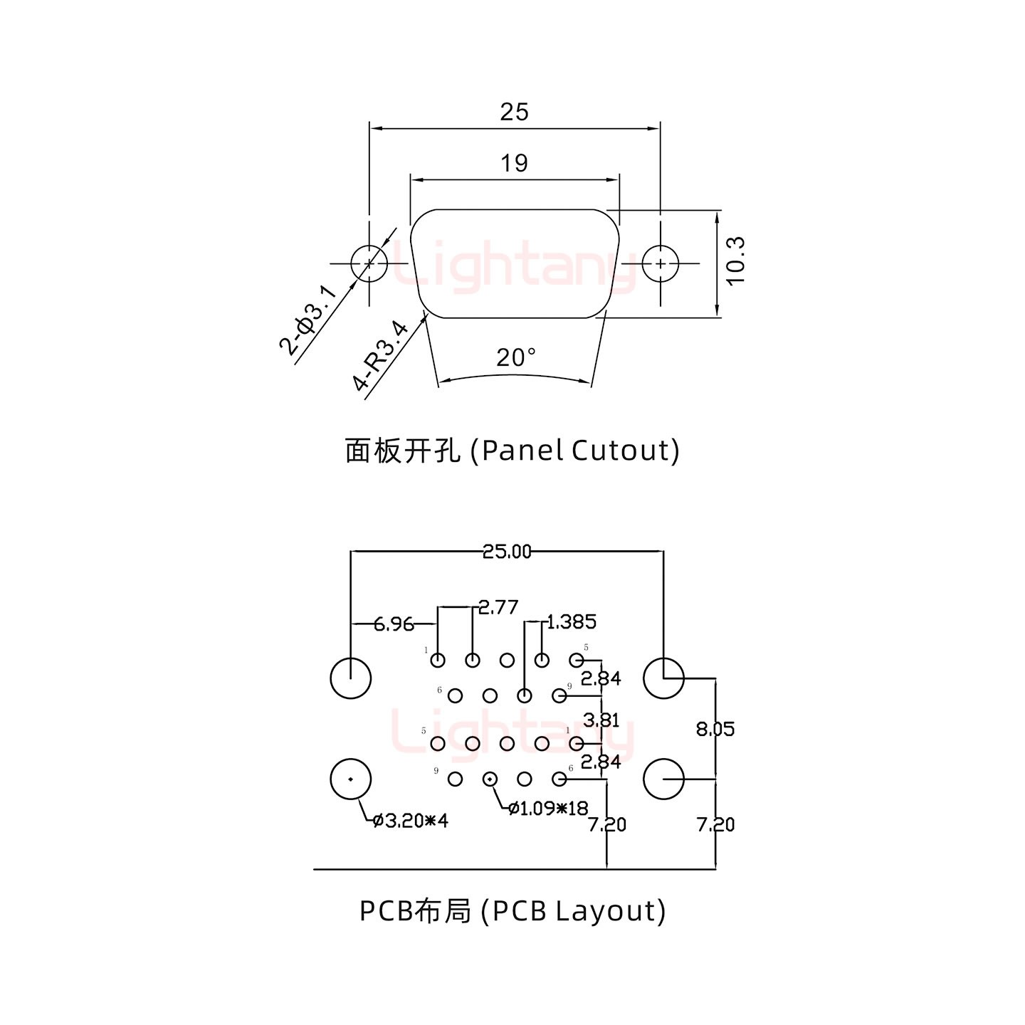 DR9 上公下母 间距15.88 车针双胞胎 D-SUB连接器