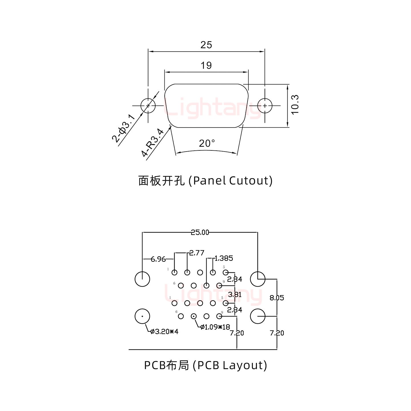 DR9 公对公 间距19.05 车针双胞胎 D-SUB连接器