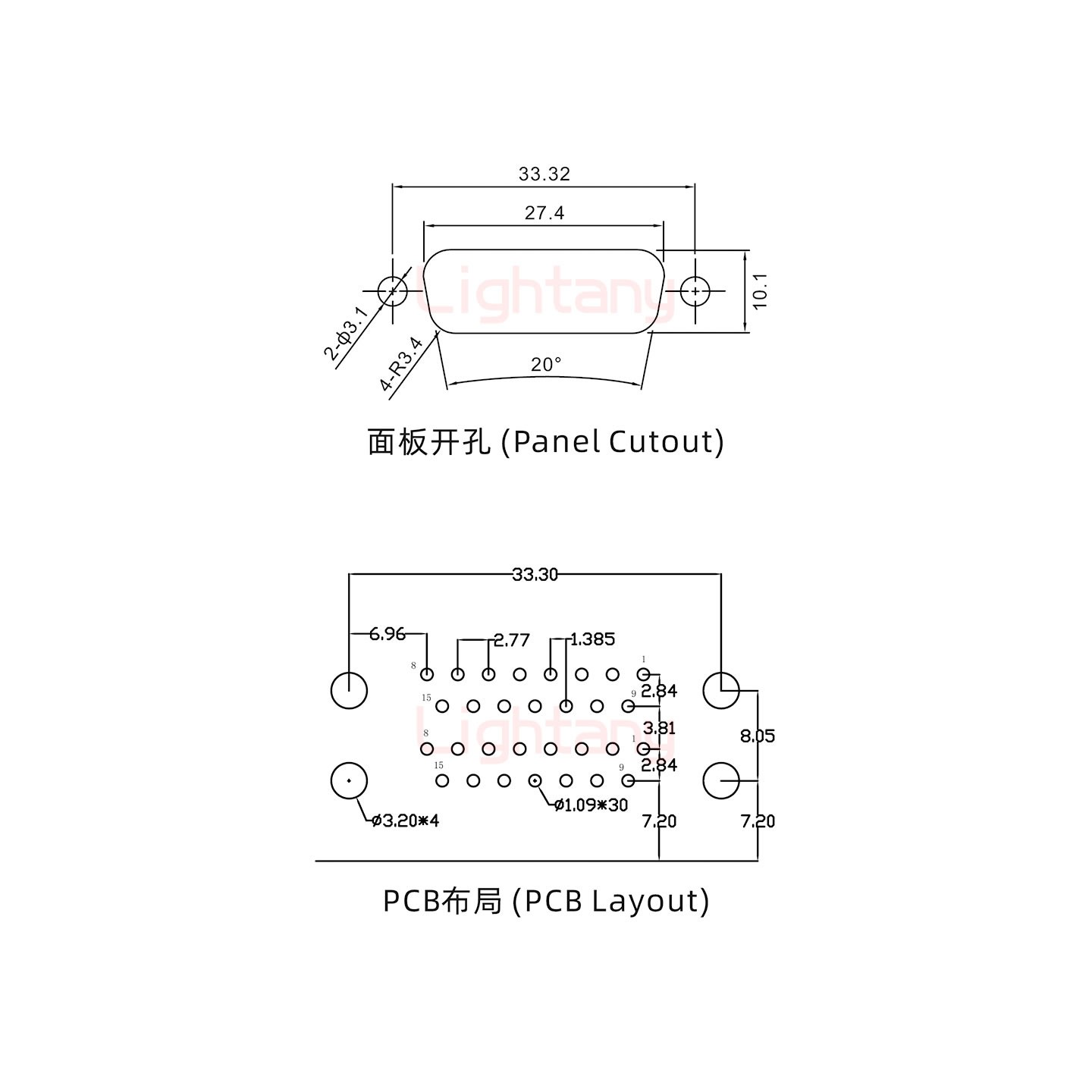 DR15 母对母 间距19.05车针双胞胎 D-SUB连接器