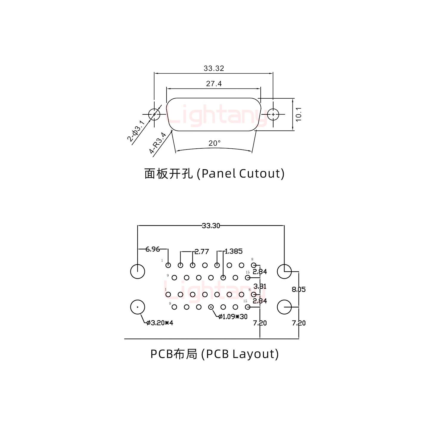 DR15 公对公 间距19.05车针双胞胎 D-SUB连接器