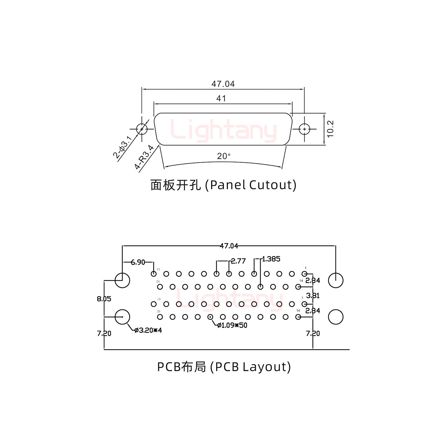 DR25 母对母 间距19.05车针双胞胎 D-SUB连接器