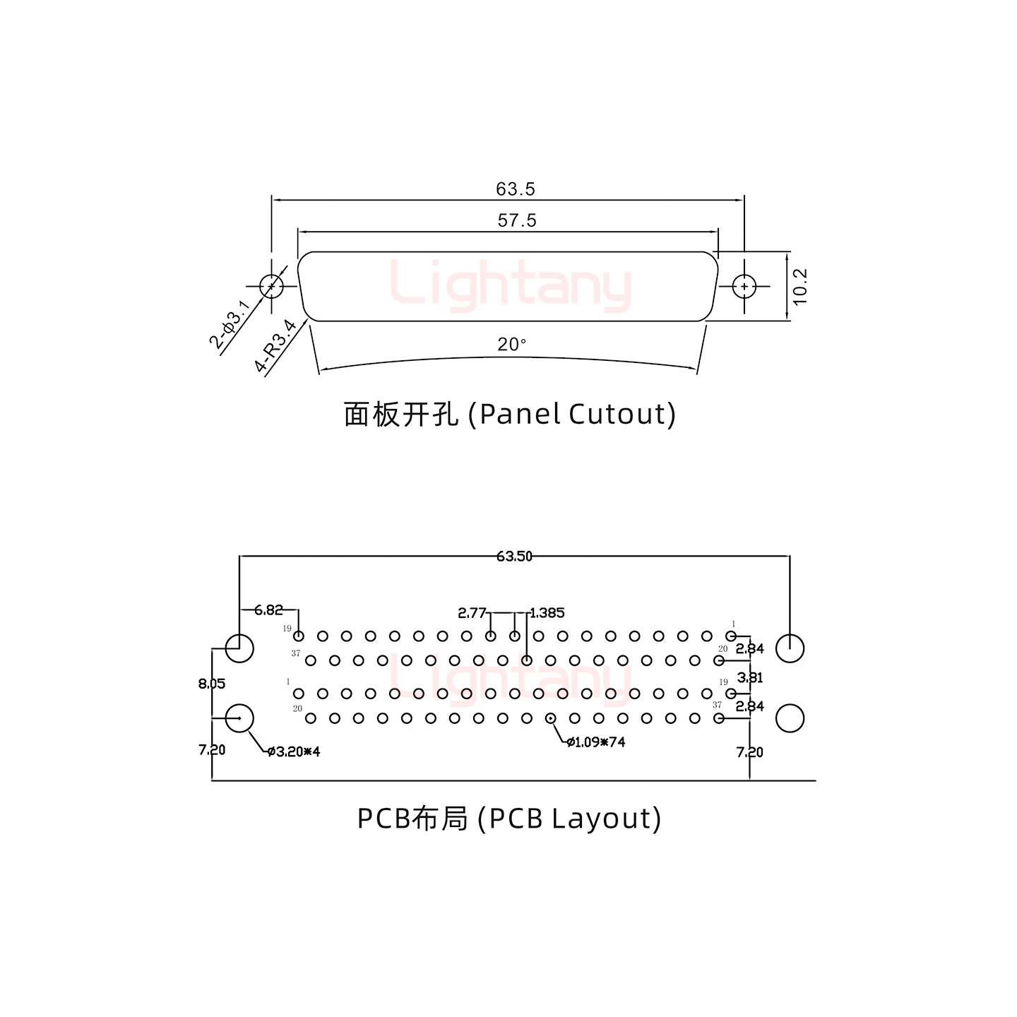 DR37 上母下公 间距19.05车针双胞胎 D-SUB连接器