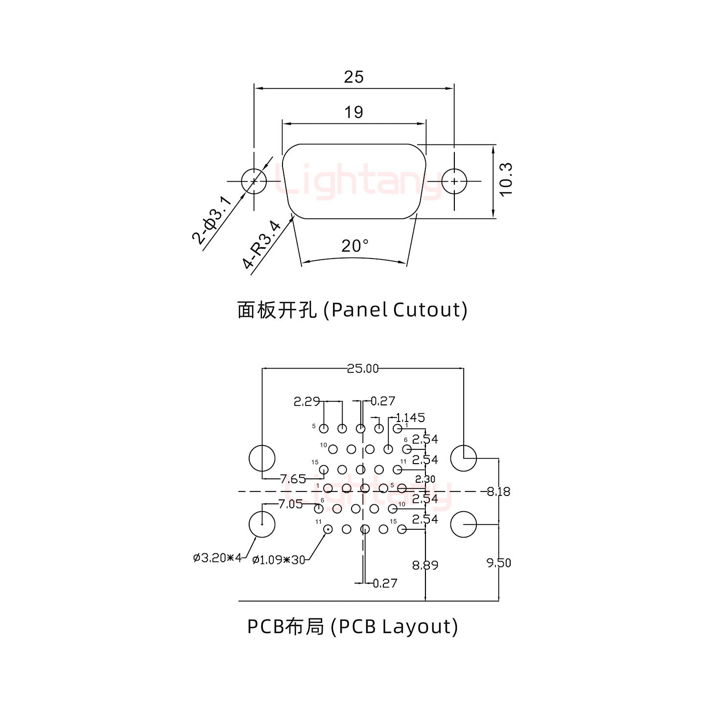 HDR15 上母下公 间距19.05车针双胞胎 D-SUB连接器