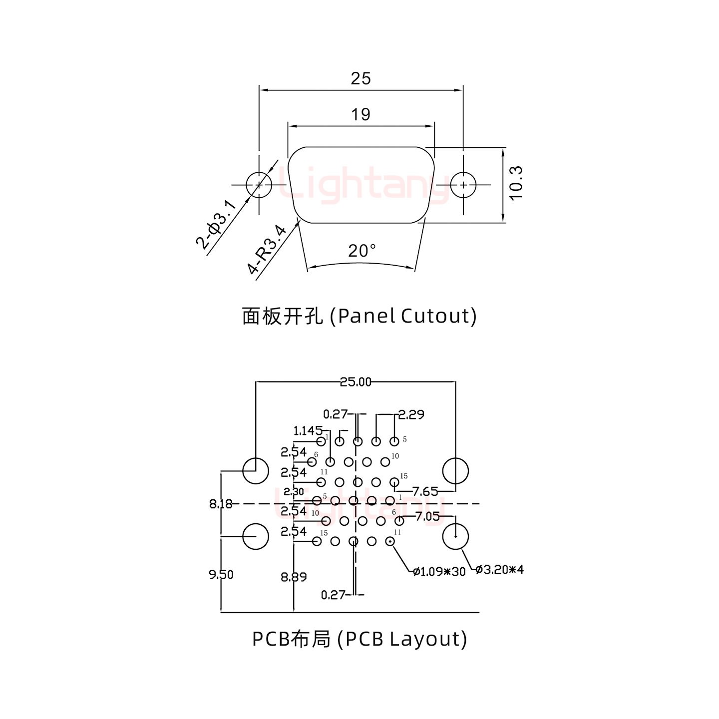 HDR15 上公下母 间距19.05车针双胞胎 D-SUB连接器