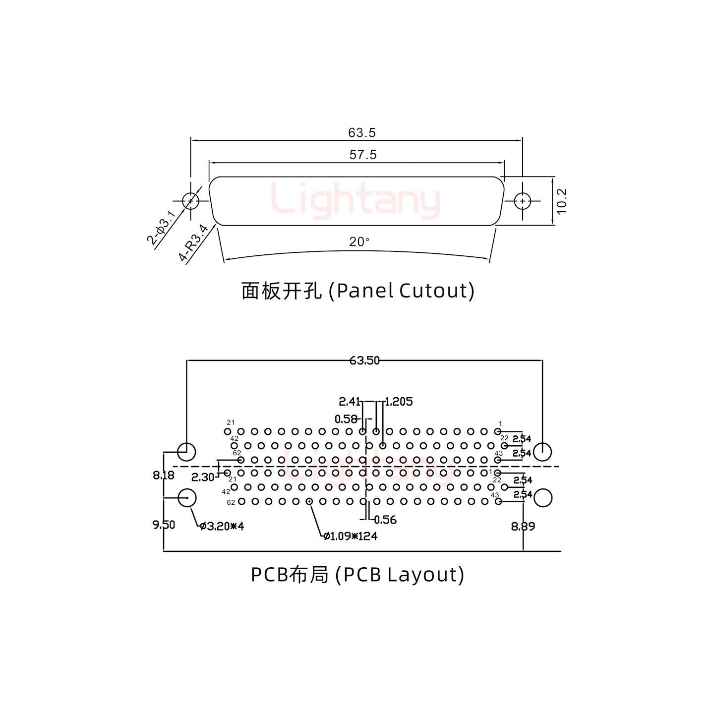 HDR62 母对母间距15.88车针双胞胎 D-SUB连接器