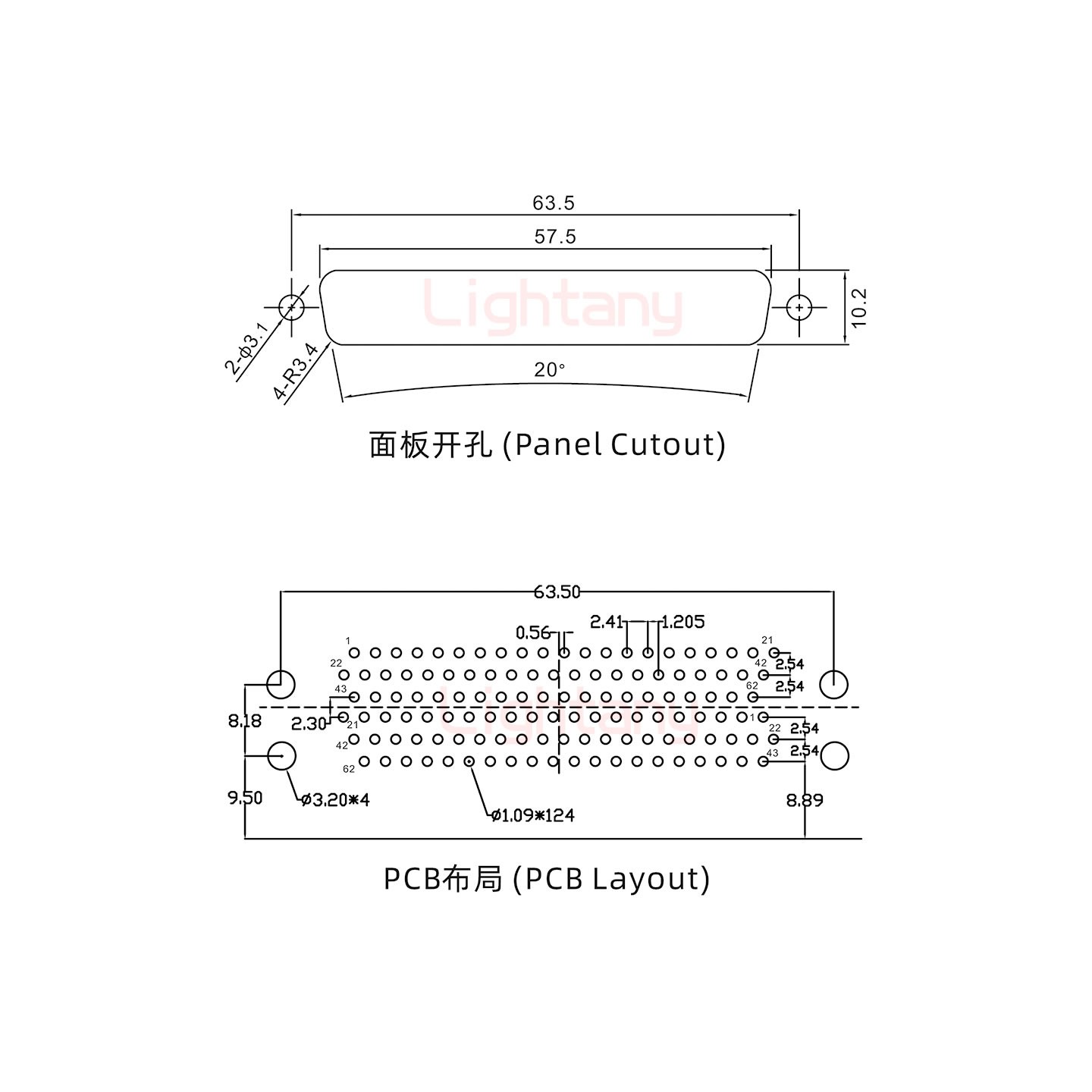 HDR62 上公下母间距19.05车针双胞胎 D-SUB连接器