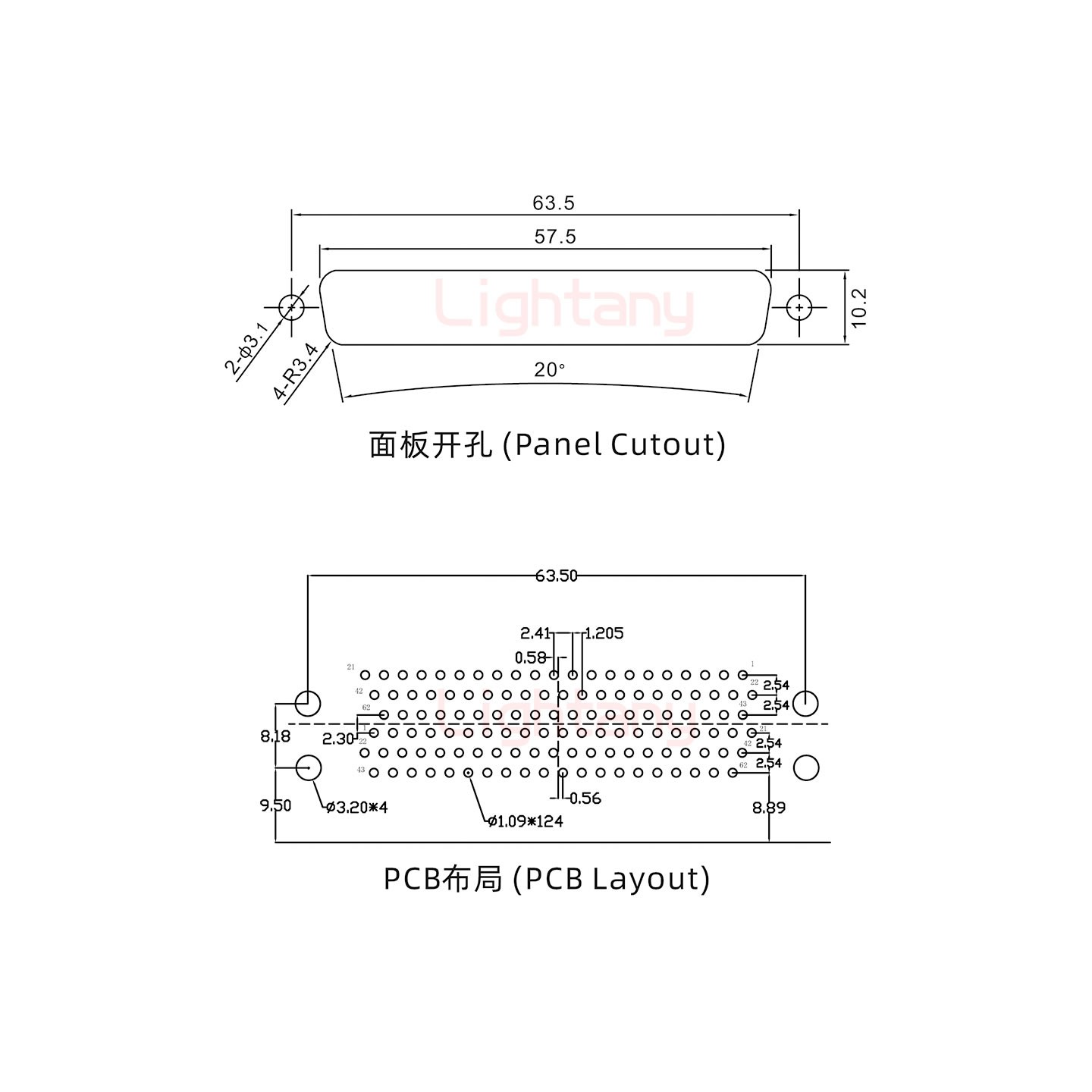 HDR62 上母下公间距15.88车针双胞胎 D-SUB连接器