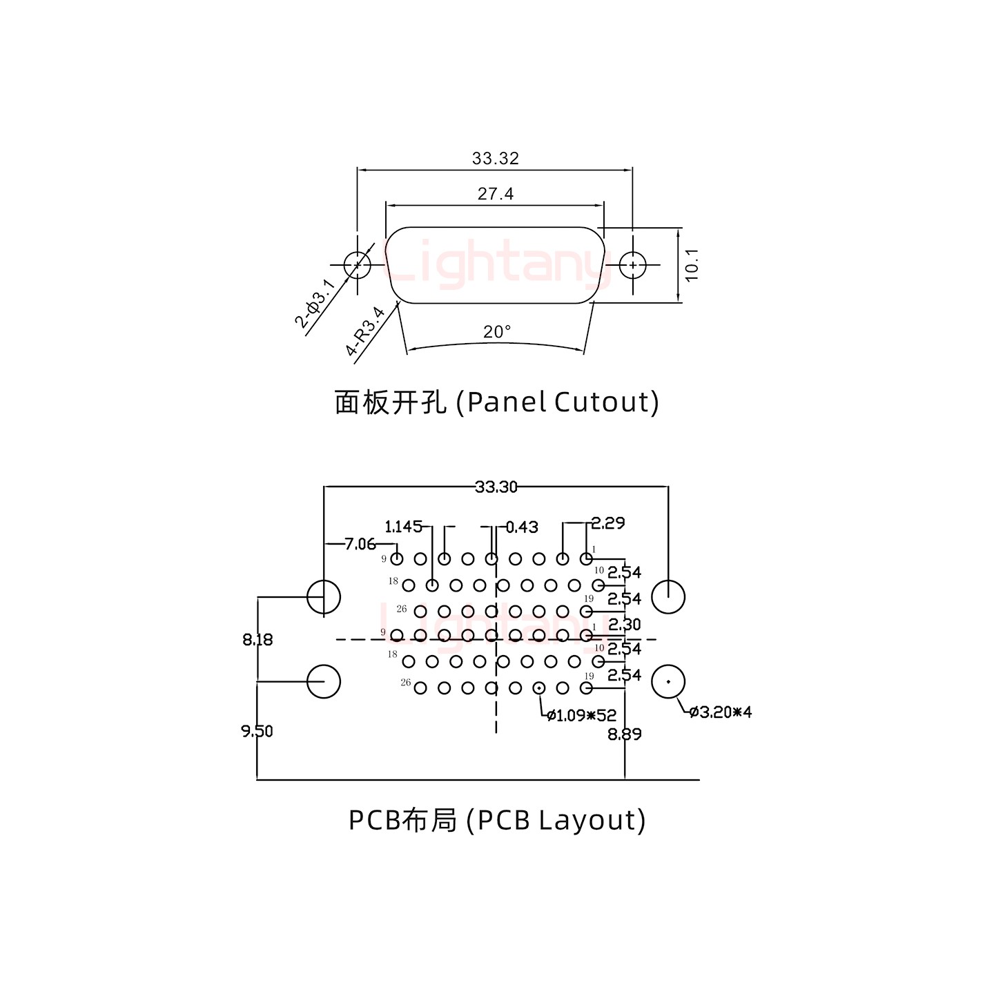 HDR26 母对母间距19.05车针双胞胎 D-SUB连接器