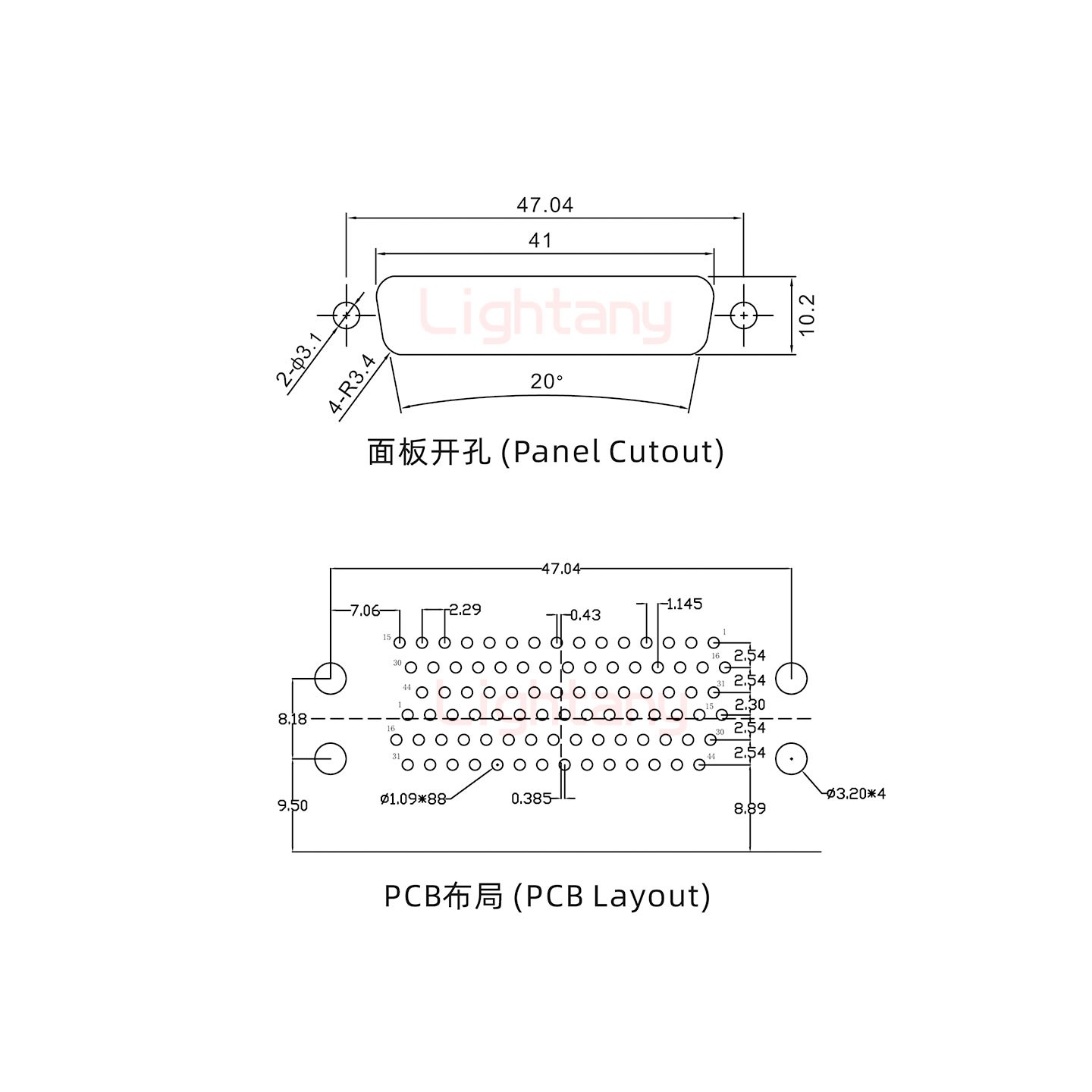 HDR44 上母下公间距19.05车针双胞胎 D-SUB连接器