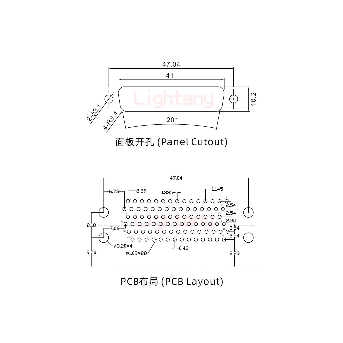 HDR44 上公下母间距19.05车针双胞胎 D-SUB连接器