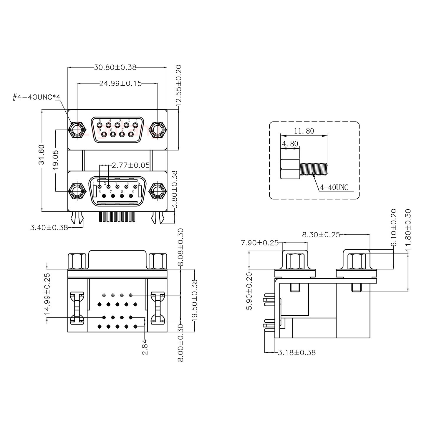 DR9上母下公 间距19.05 双胞胎冲针 D-SUB连接器