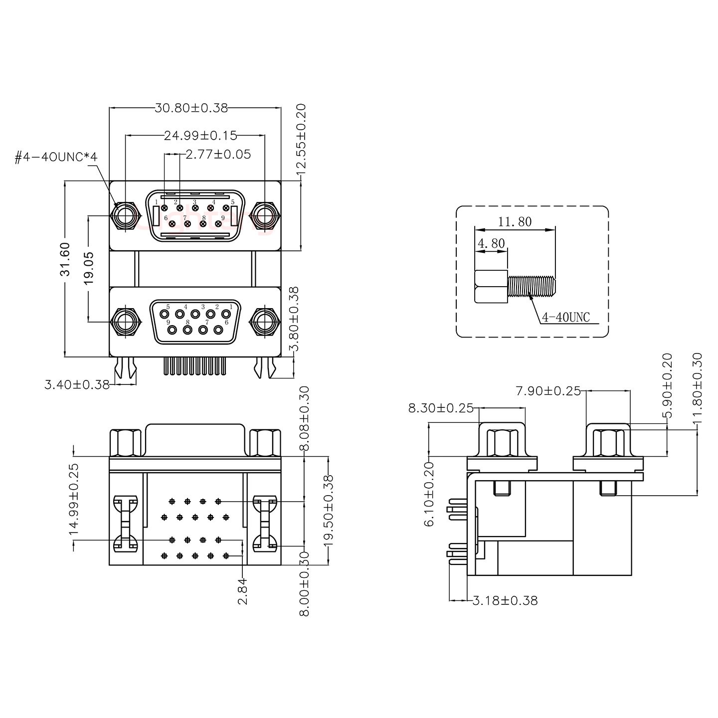 DR9上公下母 间距19.05 双胞胎冲针 D-SUB连接器