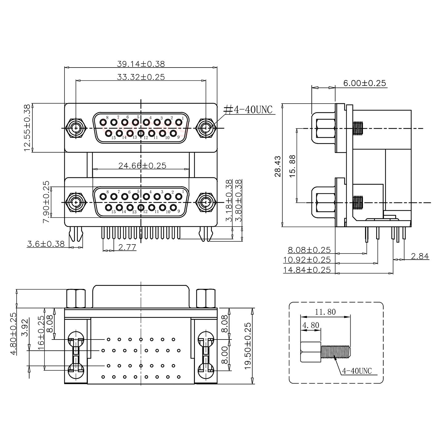 DR15母对母 间距15.88 双胞胎冲针 D-SUB连接器