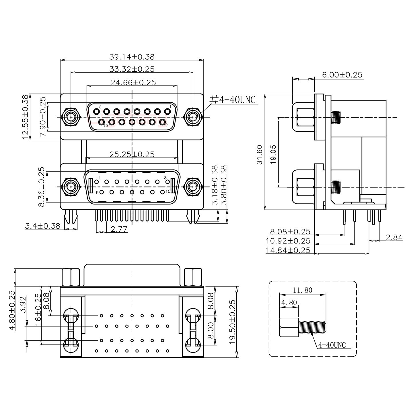 DR15上母下公 间距19.05 双胞胎冲针 D-SUB连接器