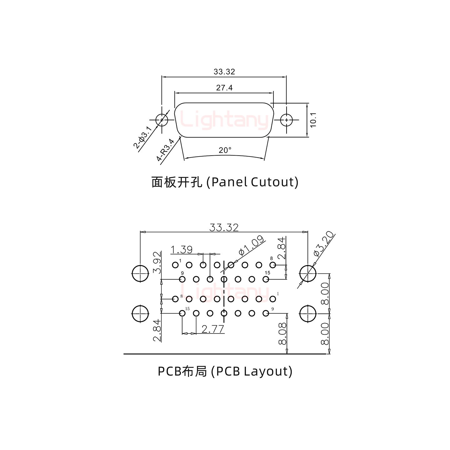 DR15上公下母 间距19.05 双胞胎冲针 D-SUB连接器