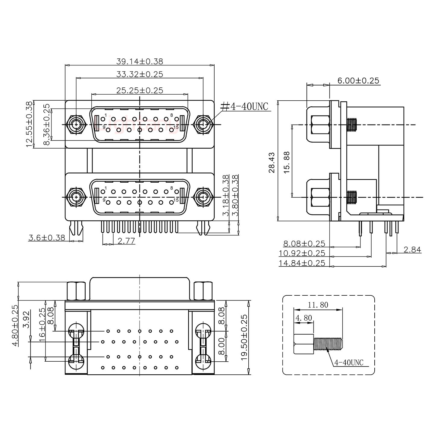 DR15公对公 间距15.88 双胞胎冲针 D-SUB连接器