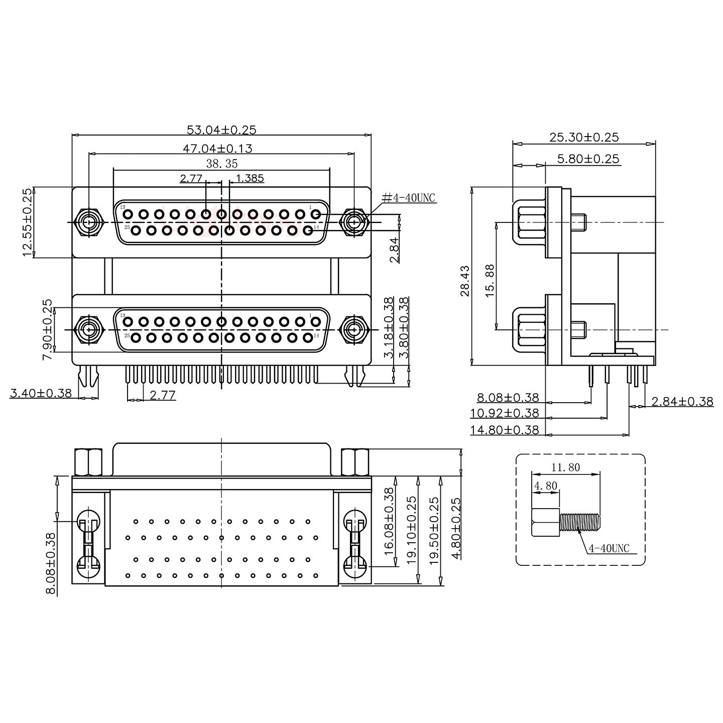 DR25母对母 间距15.88 双胞胎冲针 D-SUB连接器