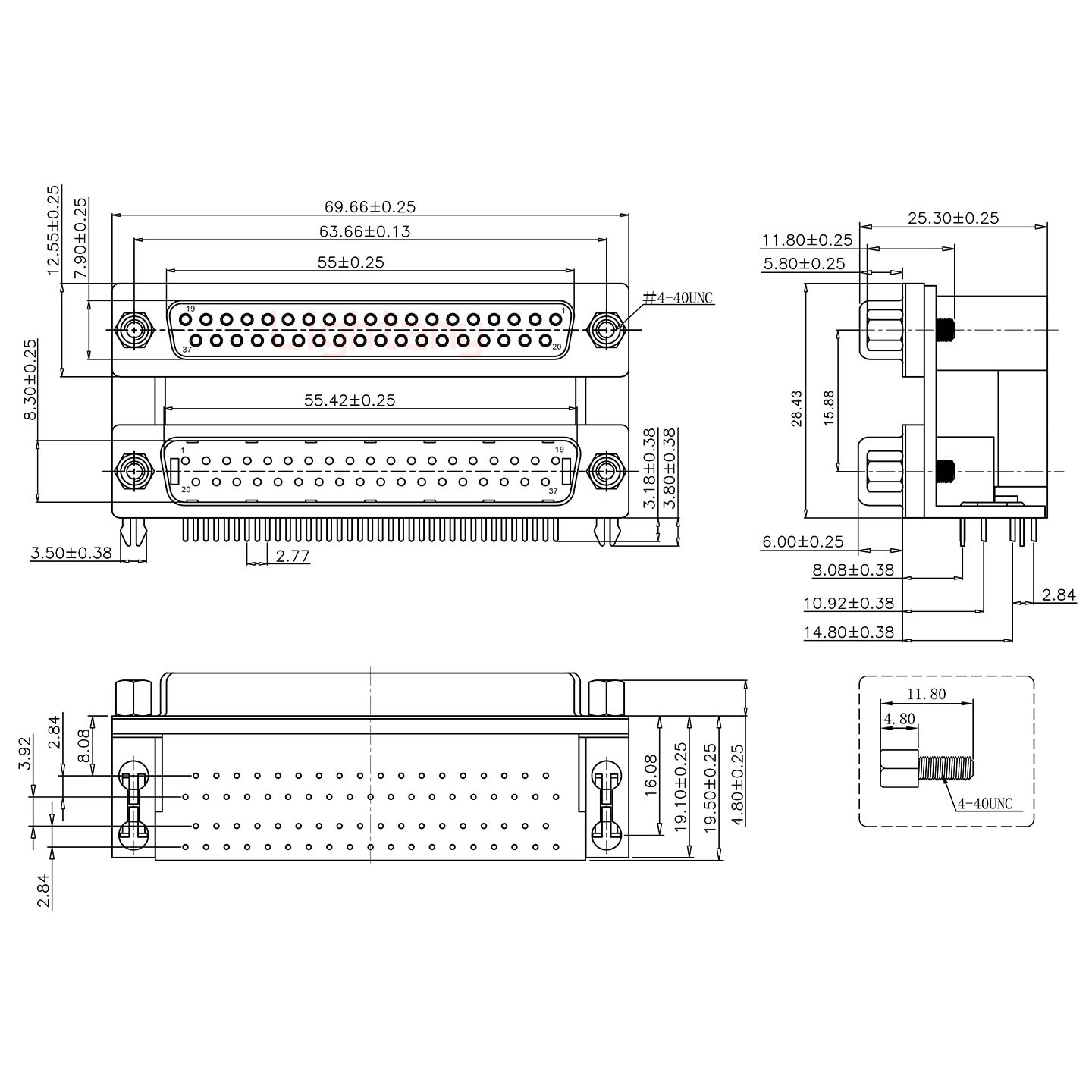 DR37上母下公 间距15.88 双胞胎冲针 D-SUB连接器