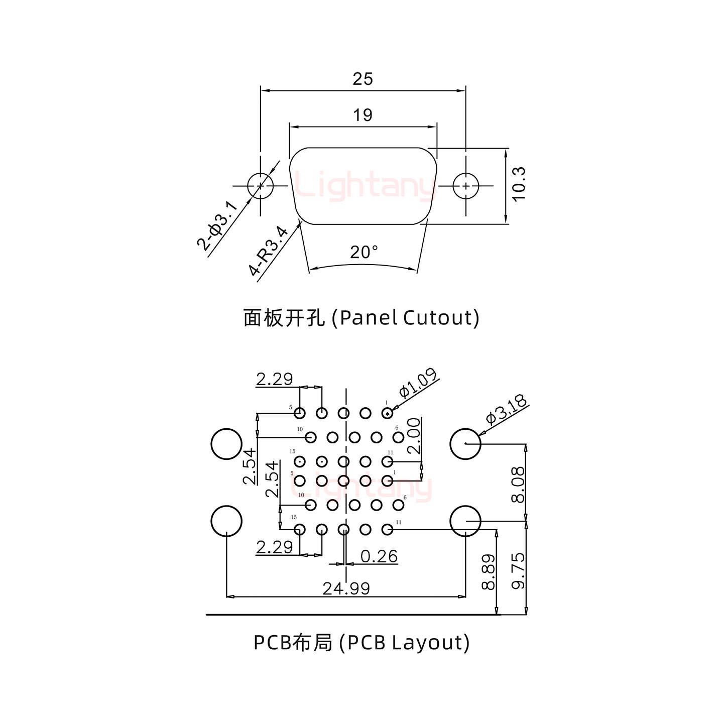 HDR15母对母 间距19.05 双胞胎冲针 D-SUB连接器