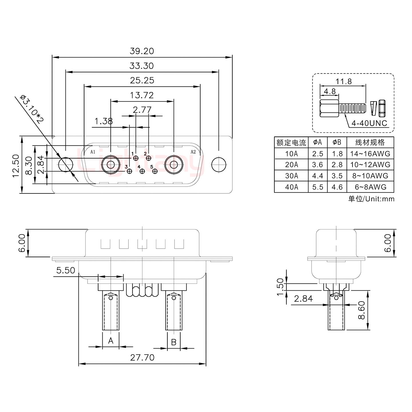 7W2公压线式/配螺丝螺母/大电流20A