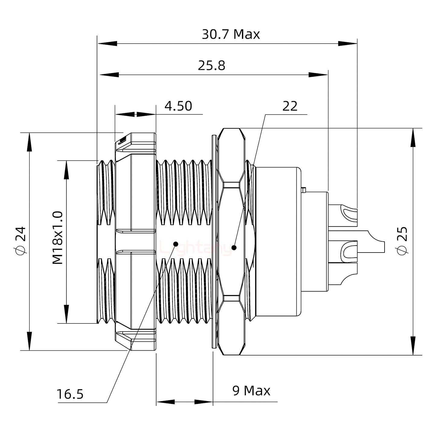 ECG.3B.010.CLL双螺母插座 焊线