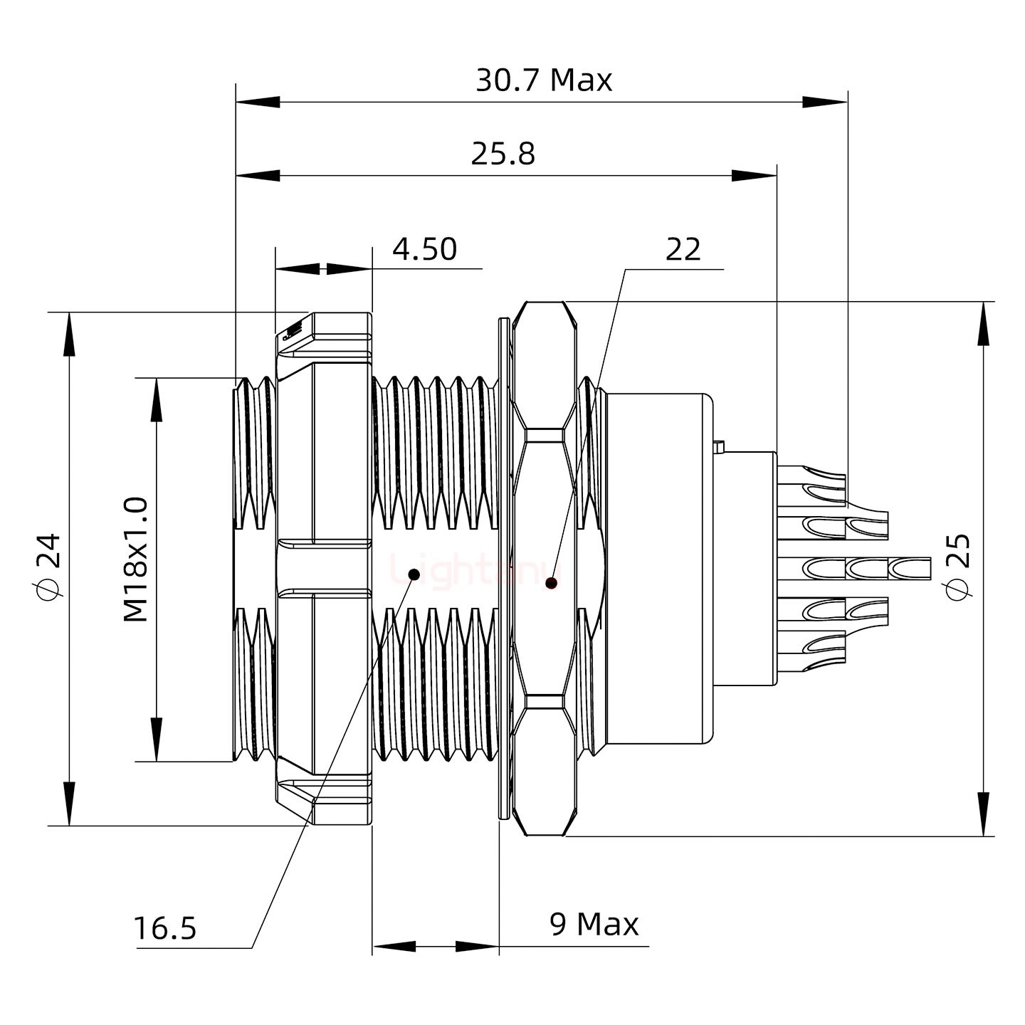 ECG.3B.024.CLL双螺母插座 焊线