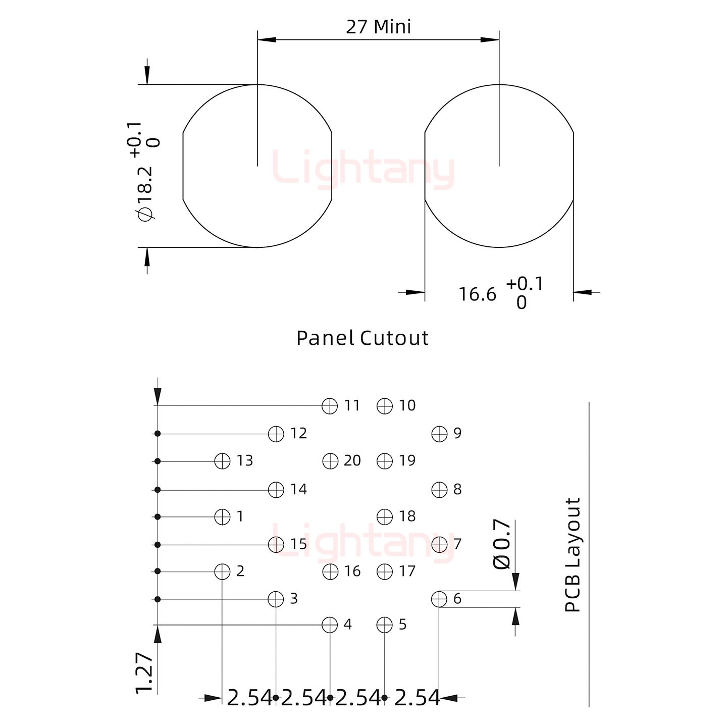 EEG.3B.022.CLV前螺母插座 PCB弯插板