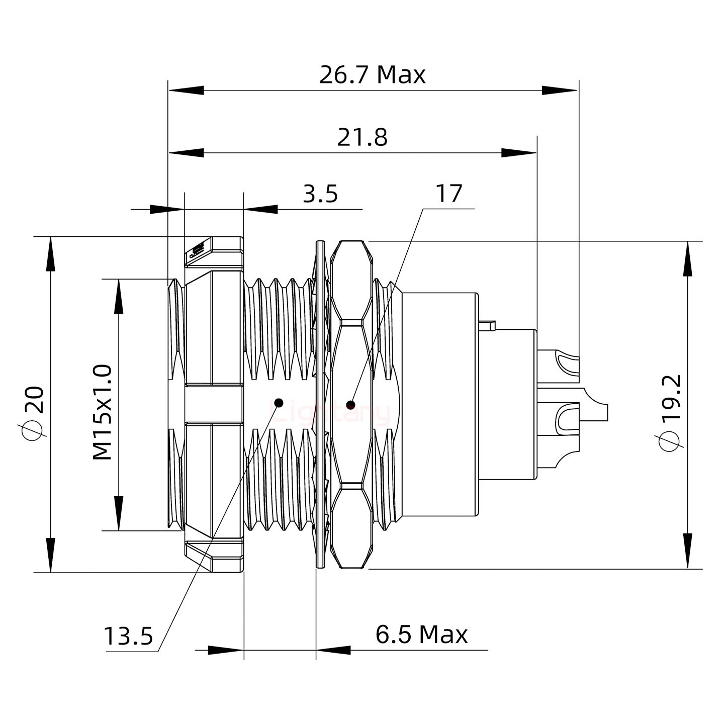 ECG.2B.010.CLL双螺母插座 焊线