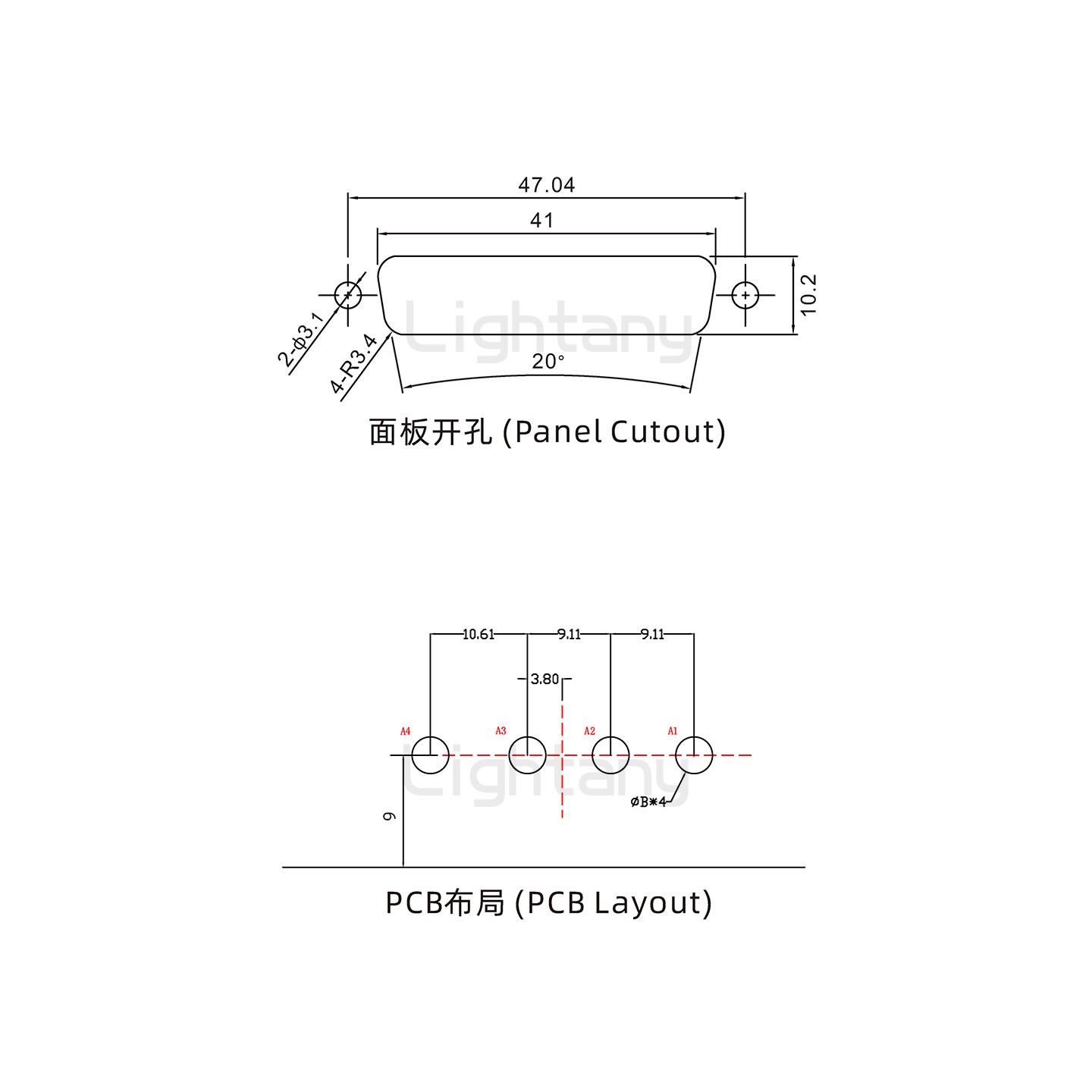 防水4W4母弯插板/锁螺丝/大电流40A