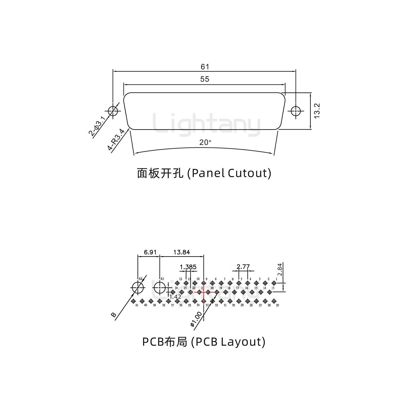 防水43W2母直插板/锁螺丝/大电流40A