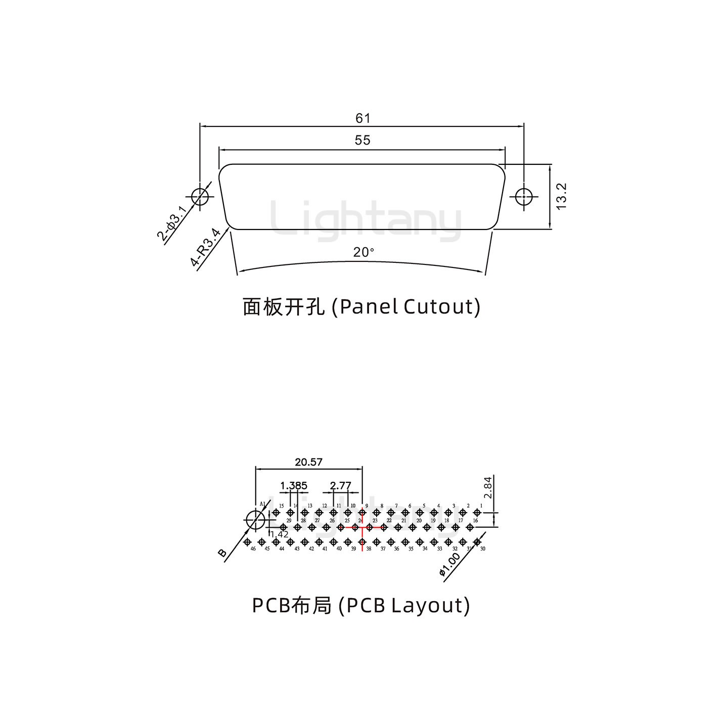 防水47W1母直插板/锁螺丝/大电流40A