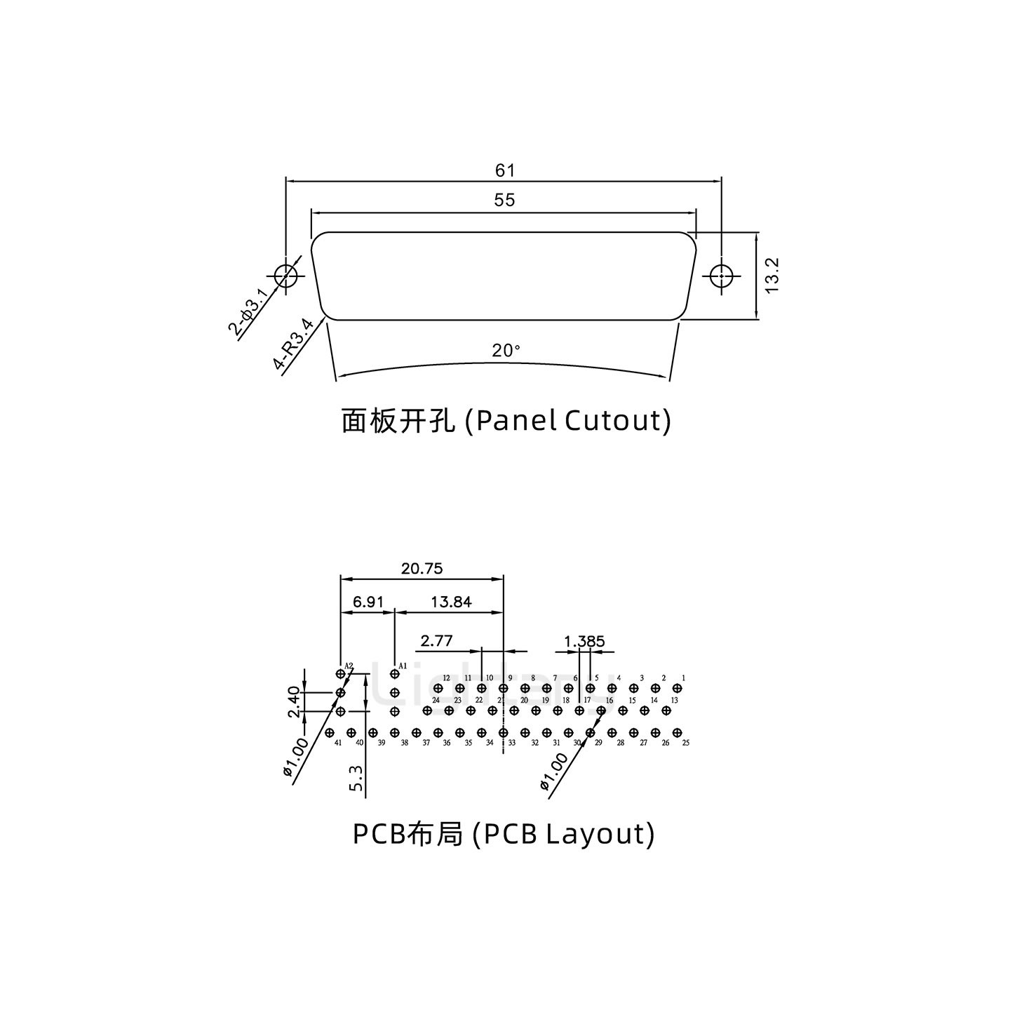 防水43W2母直插板/锁螺丝/射频同轴50欧姆