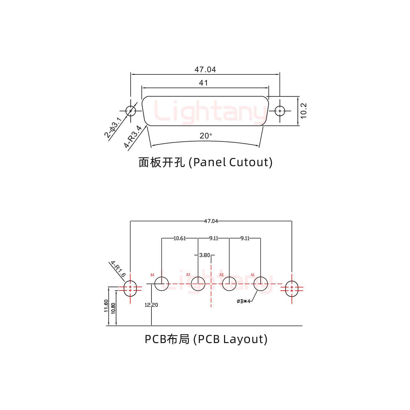 4W4母PCB弯插板/铆支架10.8/大电流10A
